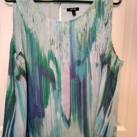 Women's sheer tank top blouse two layers. Turquoise, light blue, white, green - Picture 2 of 4